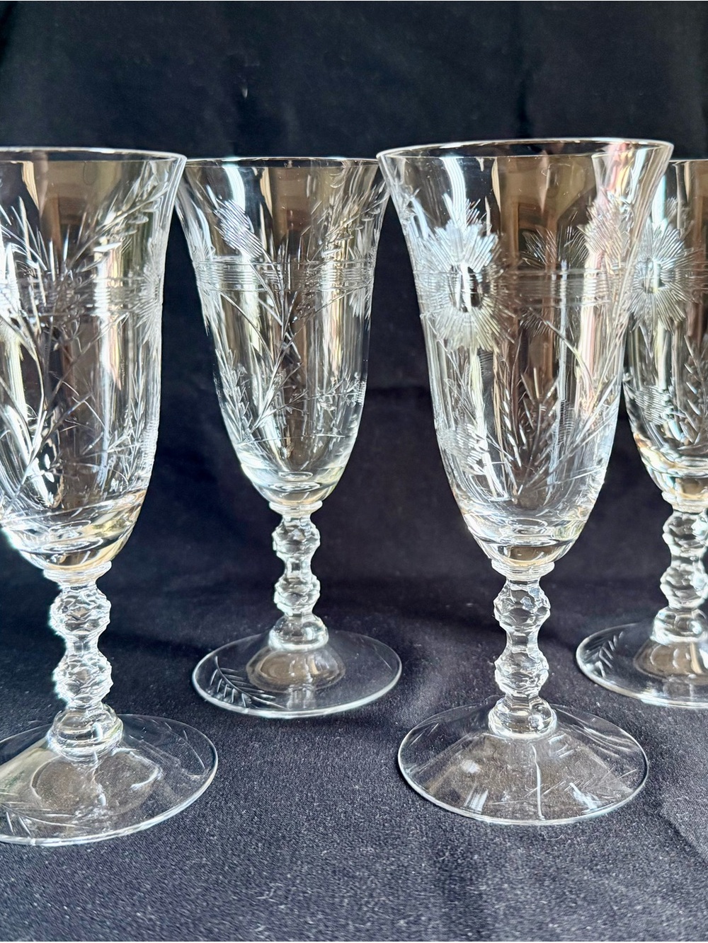 Rare Antique Baccarat Crystal “Fougeres” White Wine Glasses set of 4 *Circa 1907